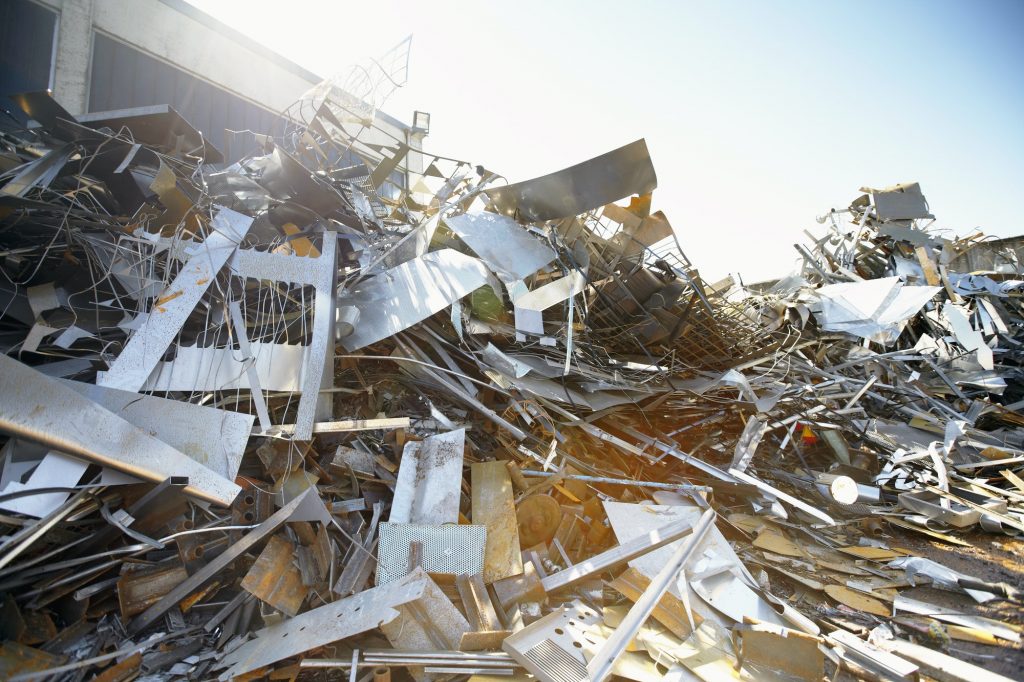 Tangled heap of aluminium in scrap yard